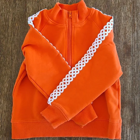 Janie & Jack Orange Sweatshirt With White Lace Detail On Sleeves, Girls Size 3 - Picture 4 of 9
